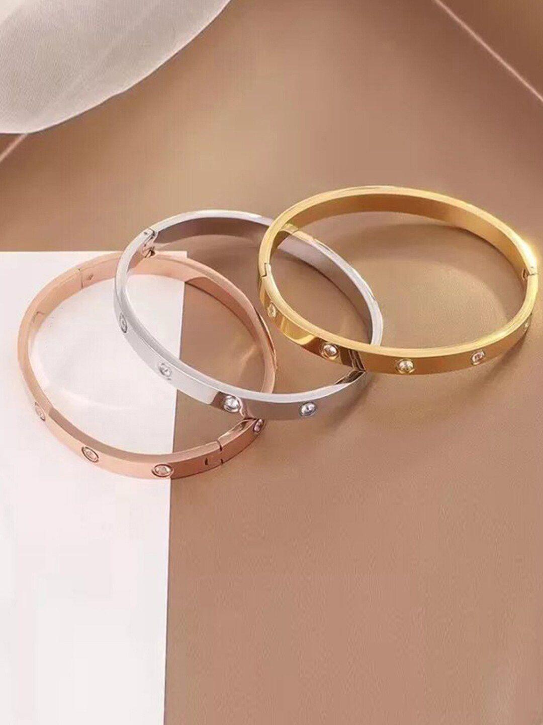 jewels galaxy women set of 3 silver-plated & gold-plated ad bangle style bracelet