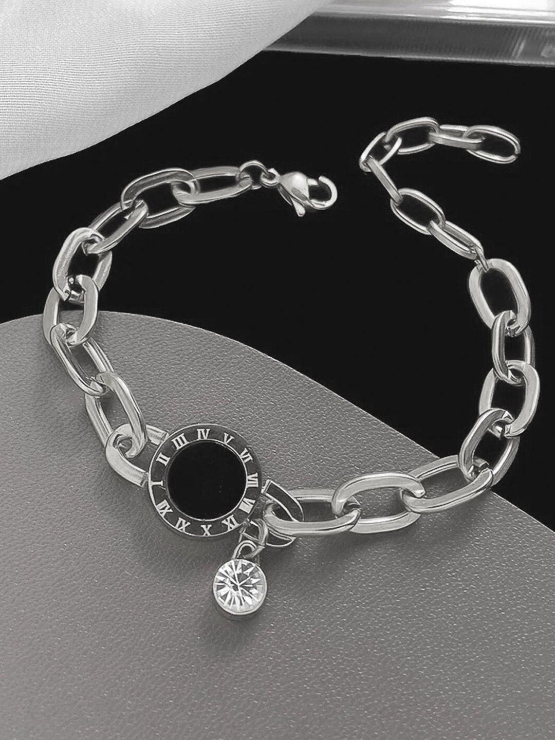 jewels galaxy women silver-toned & black cubic zirconia silver-plated wraparound bracelet