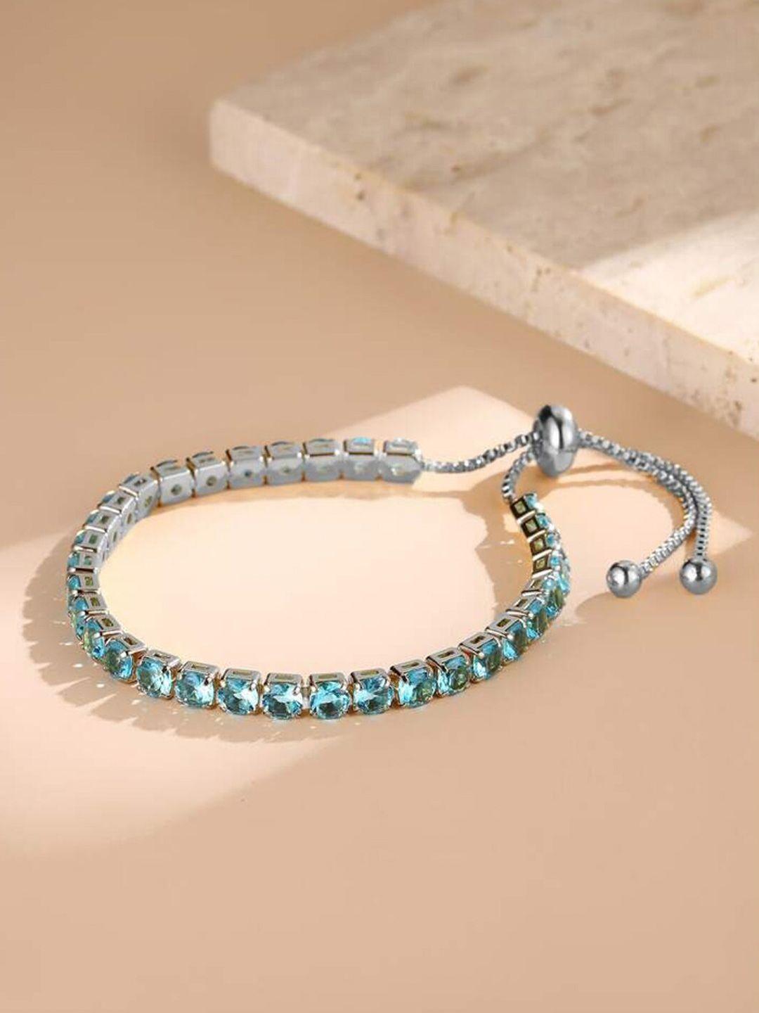 jewels galaxy women turquoise blue brass cubic zirconia handcrafted silver-plated wraparound bracelet