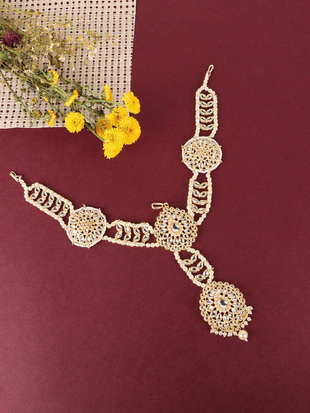 jewels gehna  gold-plated white kundan-studded maatha patti