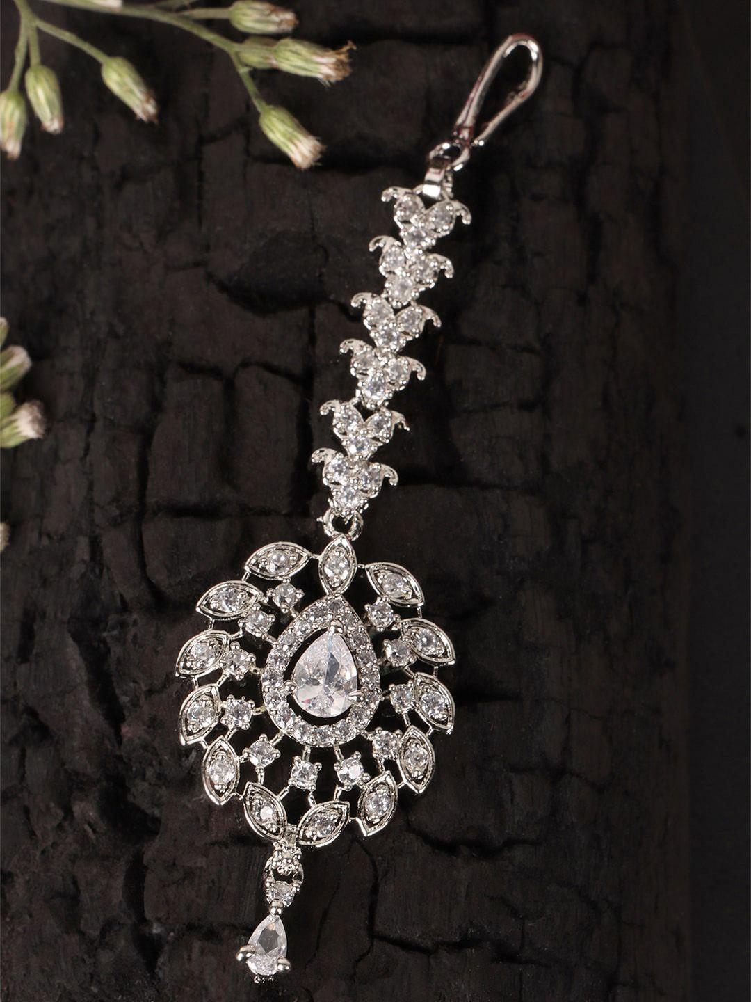 jewels gehna  silver-plated american diamond studded circular shape maangtika