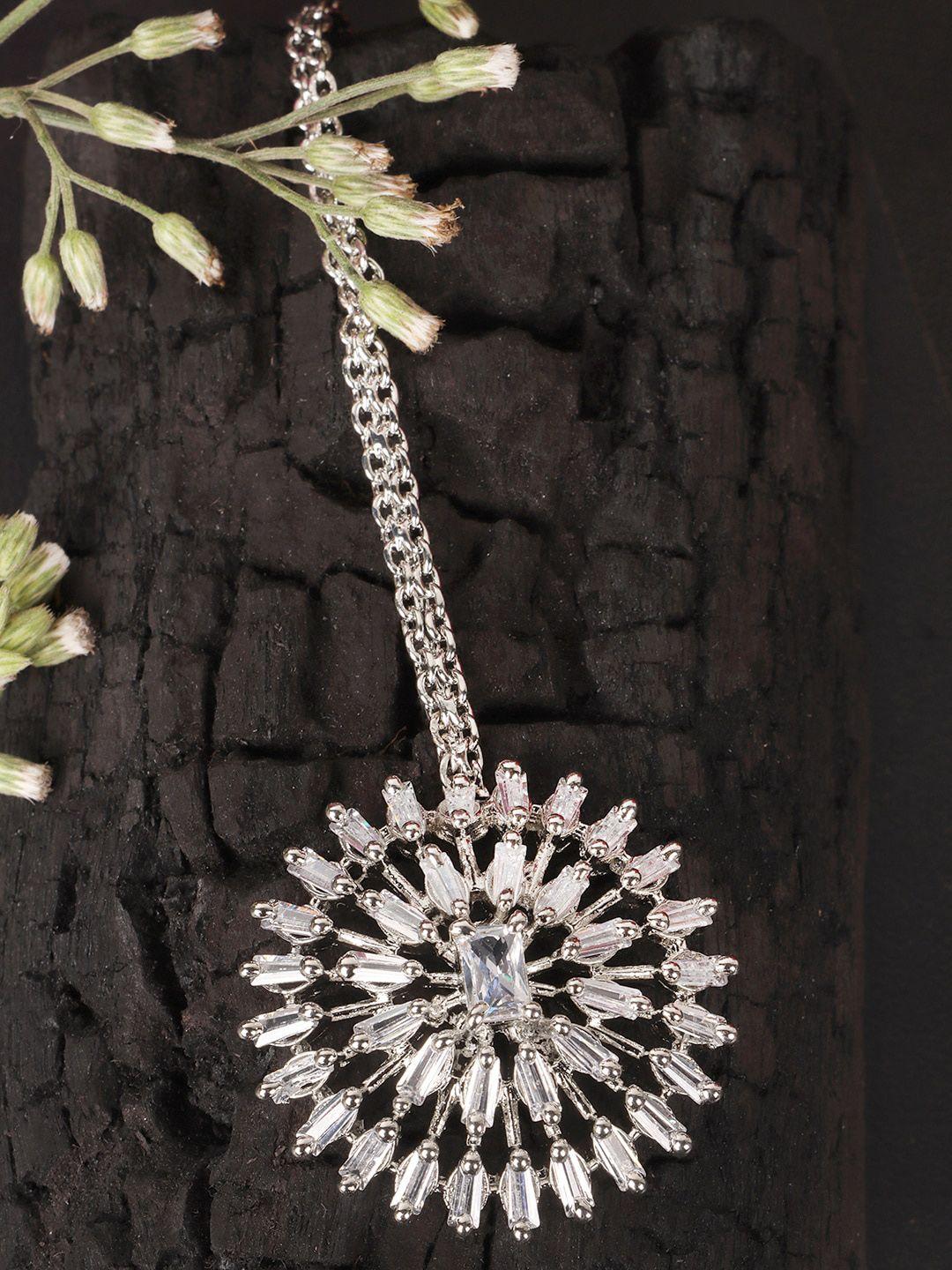 jewels gehna  silver-plated american diamond studded maangtikka head jewellery