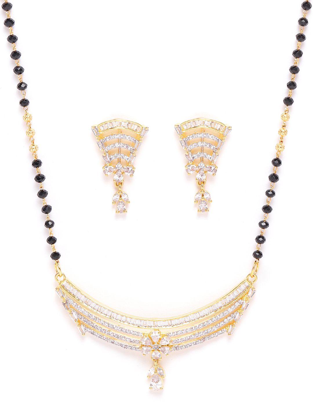 jewels gehna black gold-plated ad-studded & beaded mangalsutra & earrings set