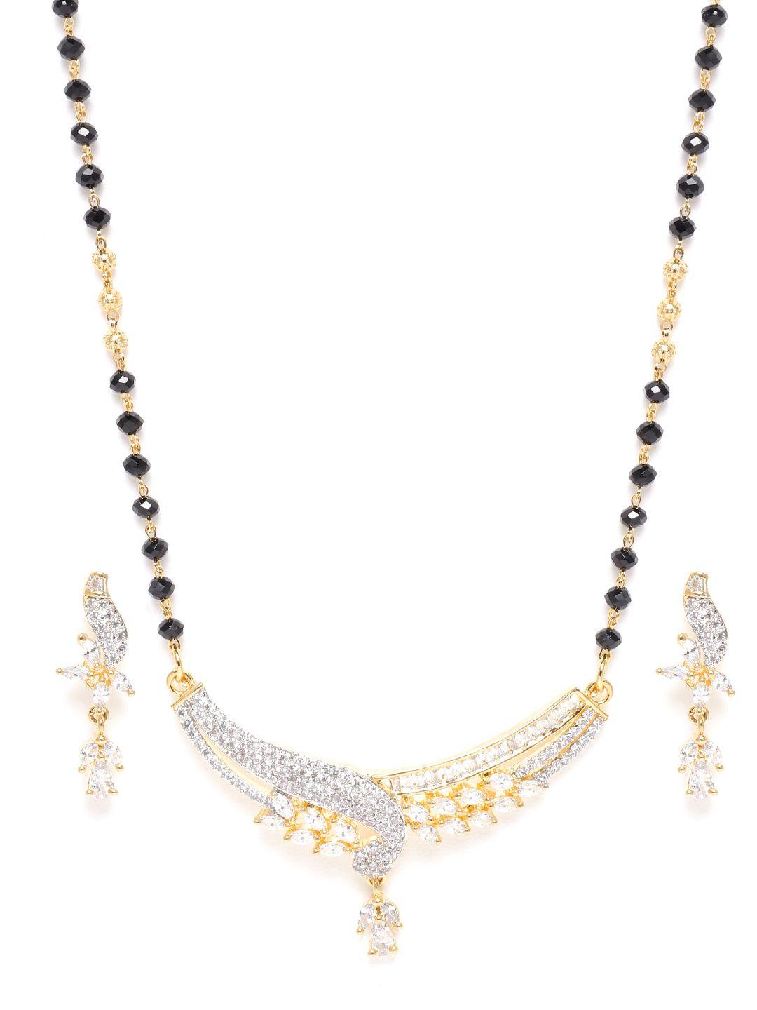 jewels gehna black gold-plated ad studded & beaded mangalsutra set