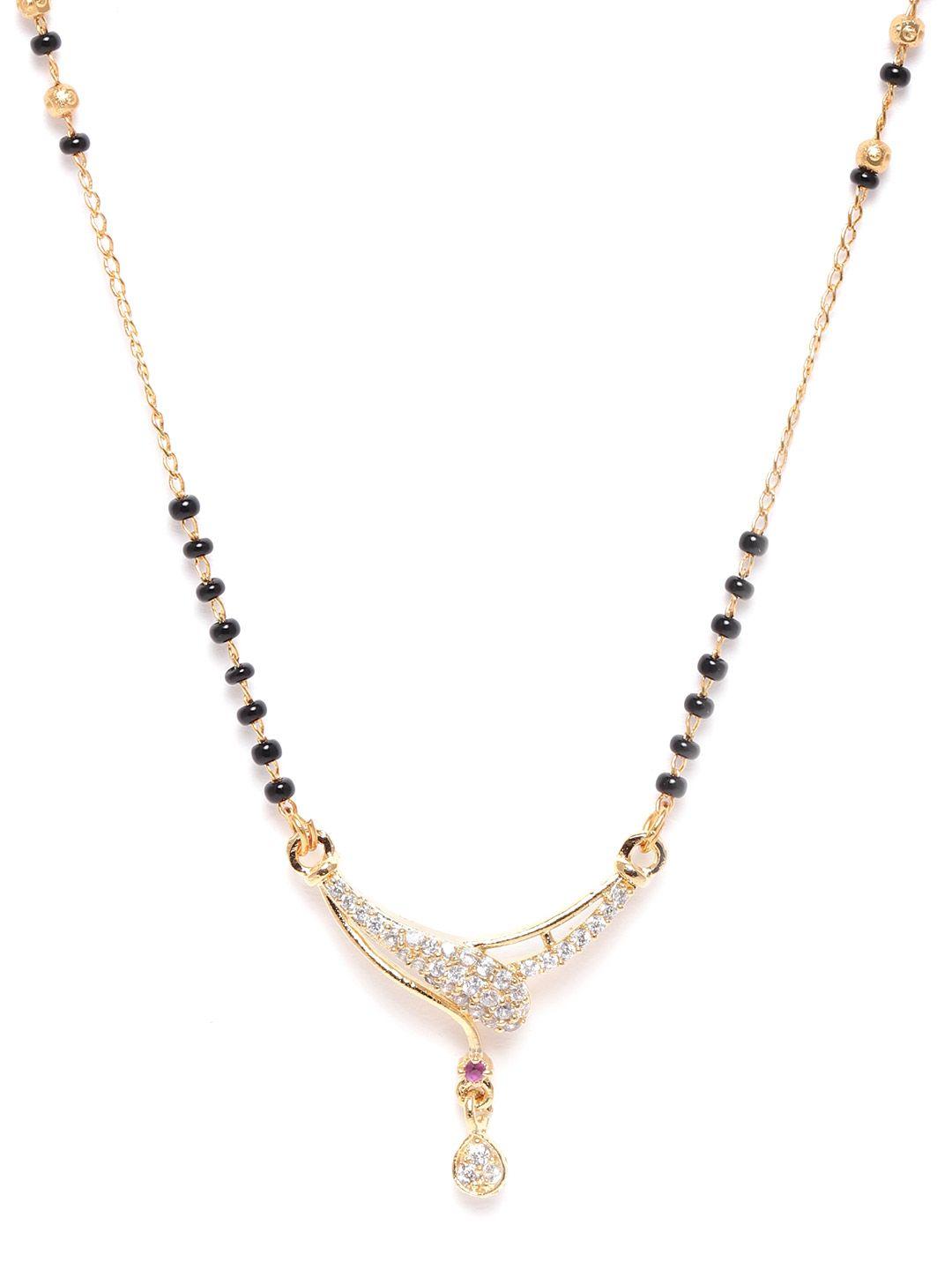 jewels gehna black gold-plated ad-studded & beaded mangalsutra