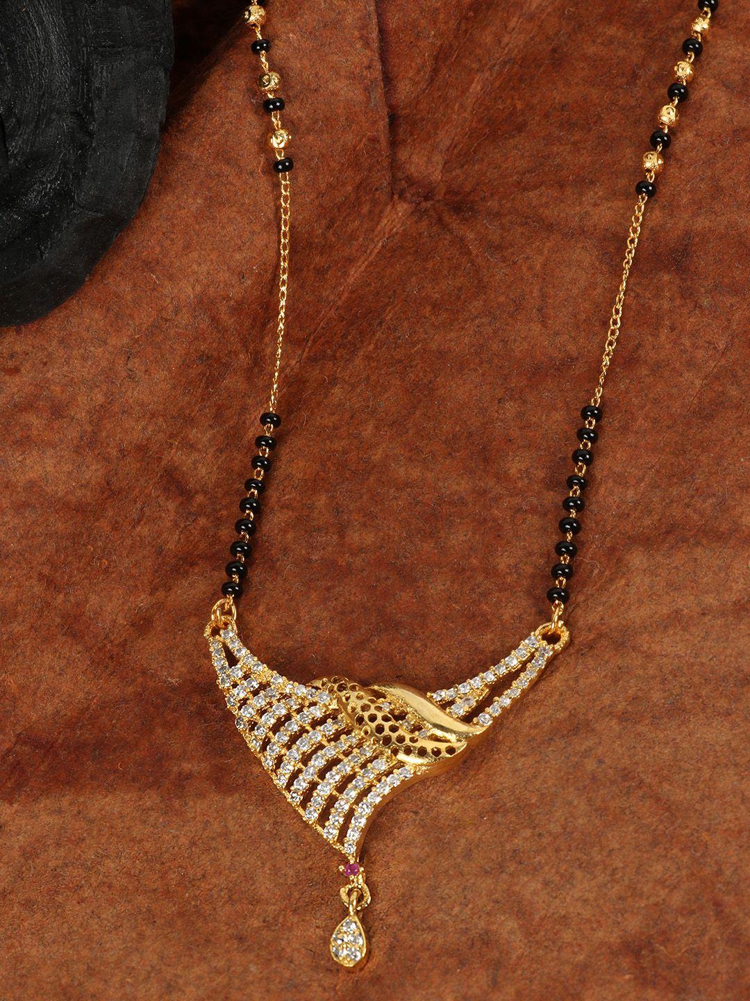 jewels gehna black gold-plated ad-studded mangalsutra