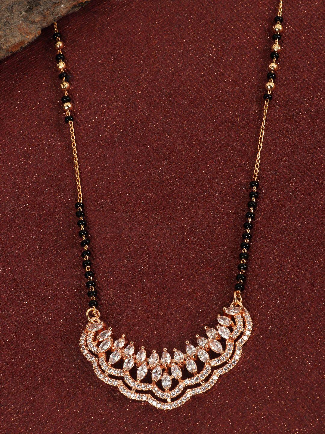 jewels gehna black gold-plated beaded & ad-studded mangalsutra