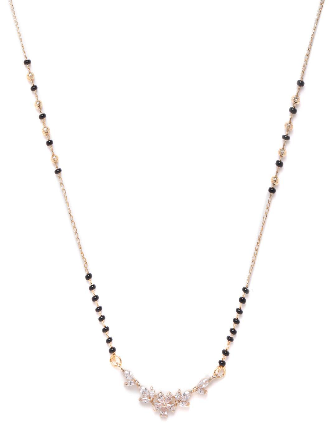 jewels gehna black gold-plated beaded & ad-studded mangalsutra