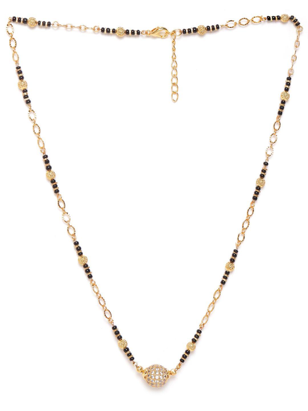 jewels gehna black gold-plated beaded & ad-studded mangalsutra