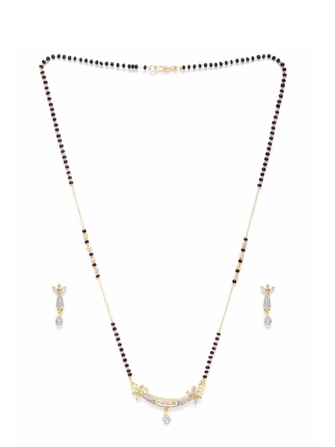 jewels gehna gold-plated ad stone-studded & beaded mangalsutra