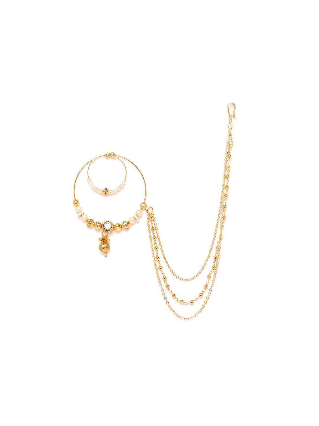 jewels gehna gold-plated cz-studded & beaded nosepin