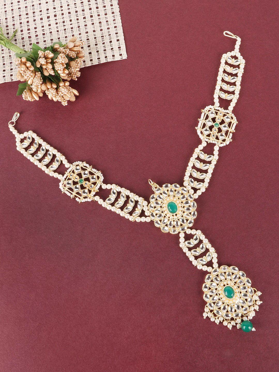 jewels gehna gold-plated green kundan studded maathapati
