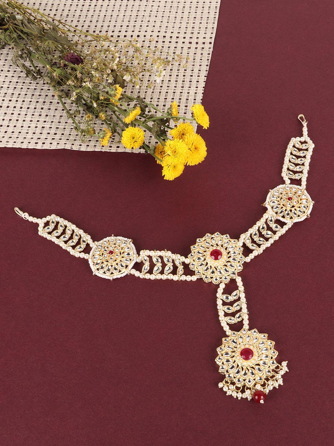 jewels gehna gold-plated maroon kundan studded sheeshphool head jewellery