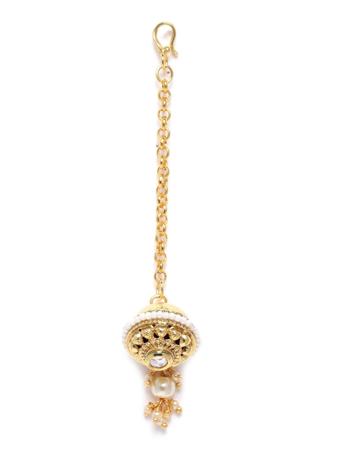 jewels gehna gold-plated stone studded & beaded maang tikka