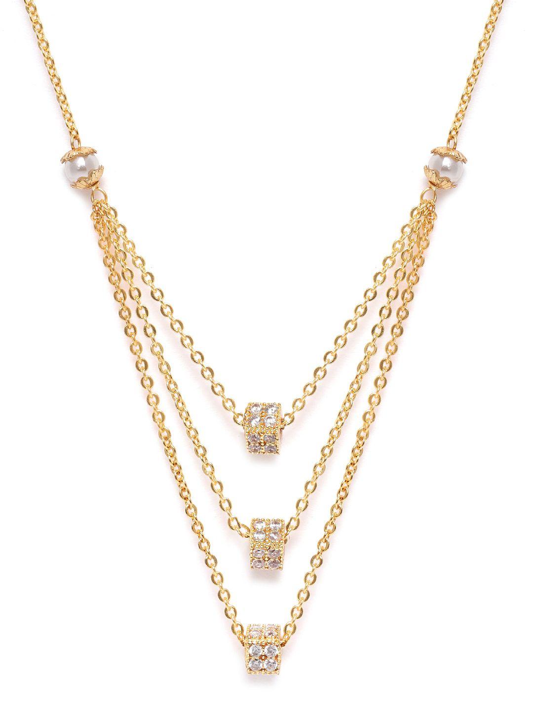 jewels gehna off-white gold-plated ad studded & beaded layered necklace