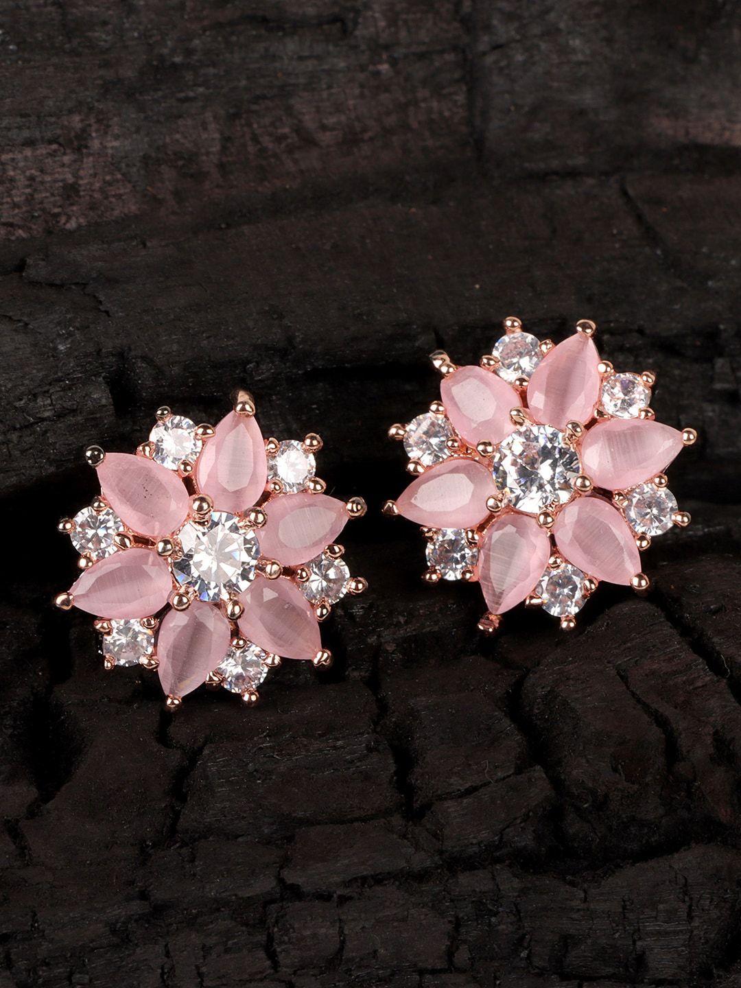 jewels gehna pink floral studs earrings