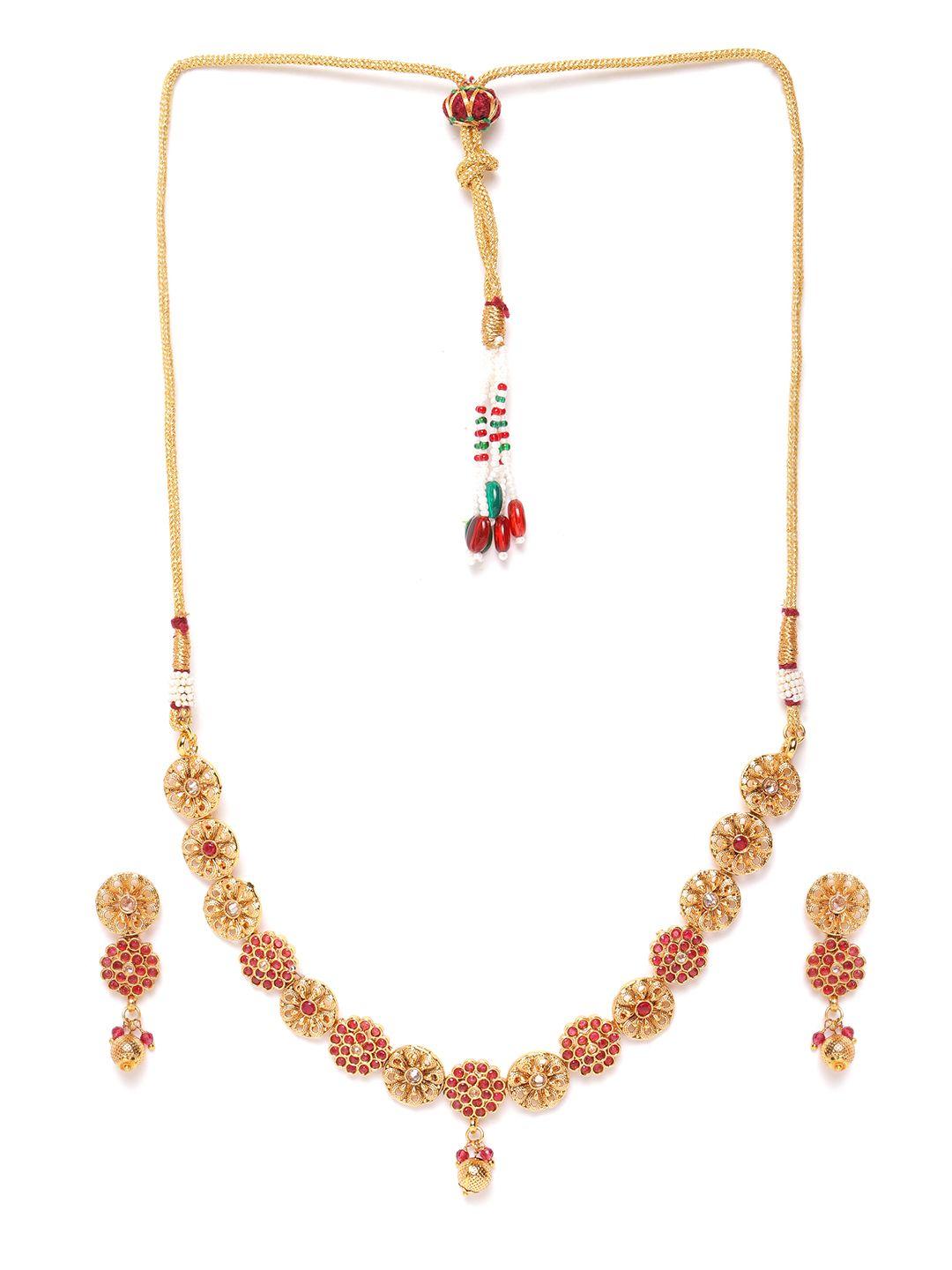 jewels gehna pink gold-plated stone studded handcrafted jewellery set