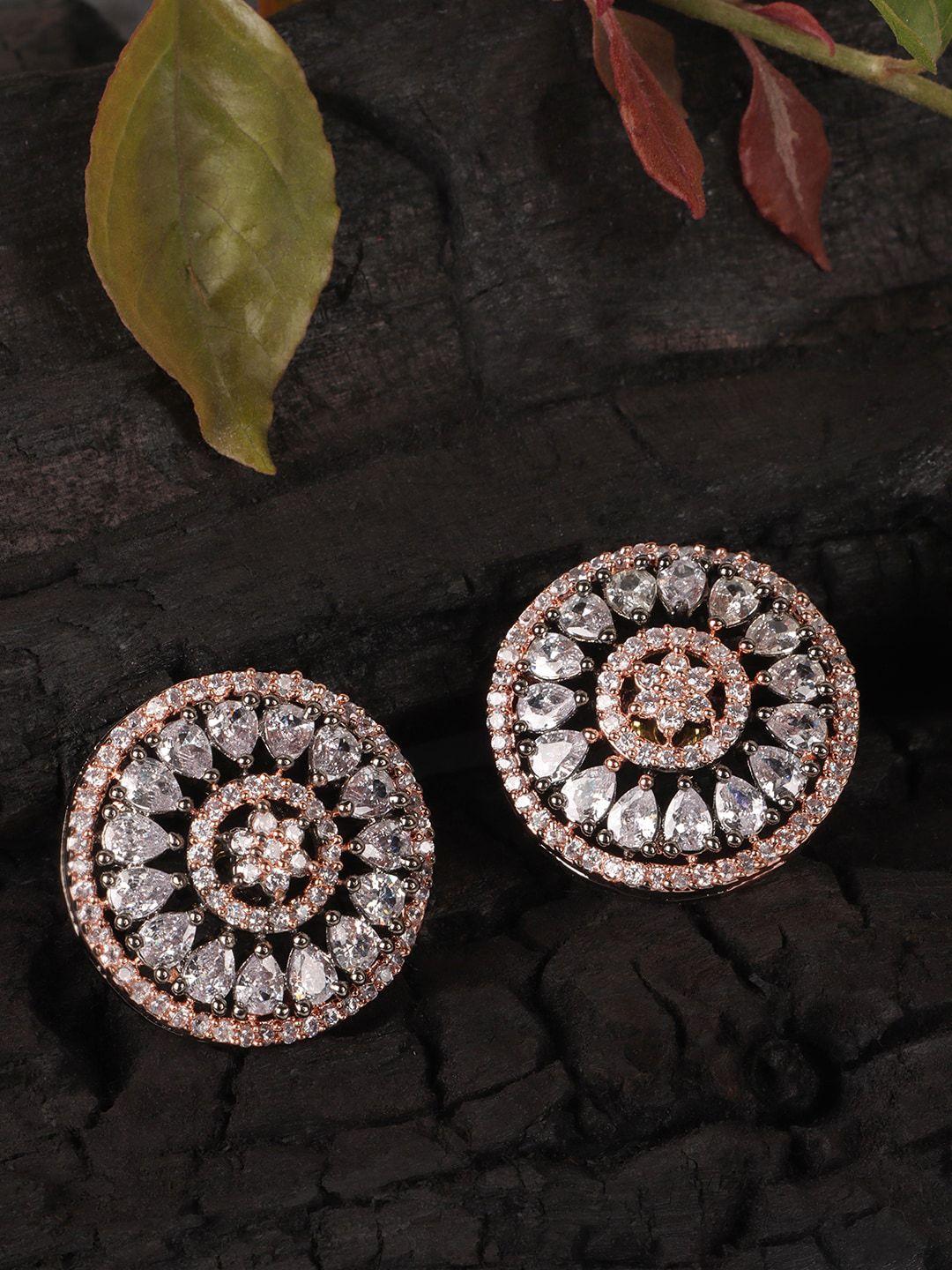 jewels gehna rhodium-plated & white contemporary studs earrings