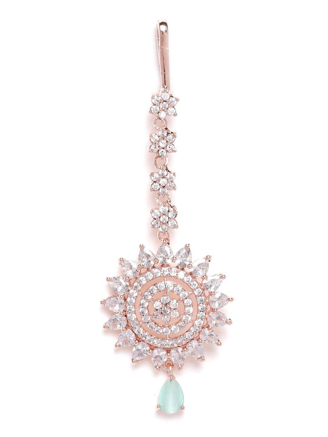 jewels gehna rose gold-plated ad-studded circular maang tika