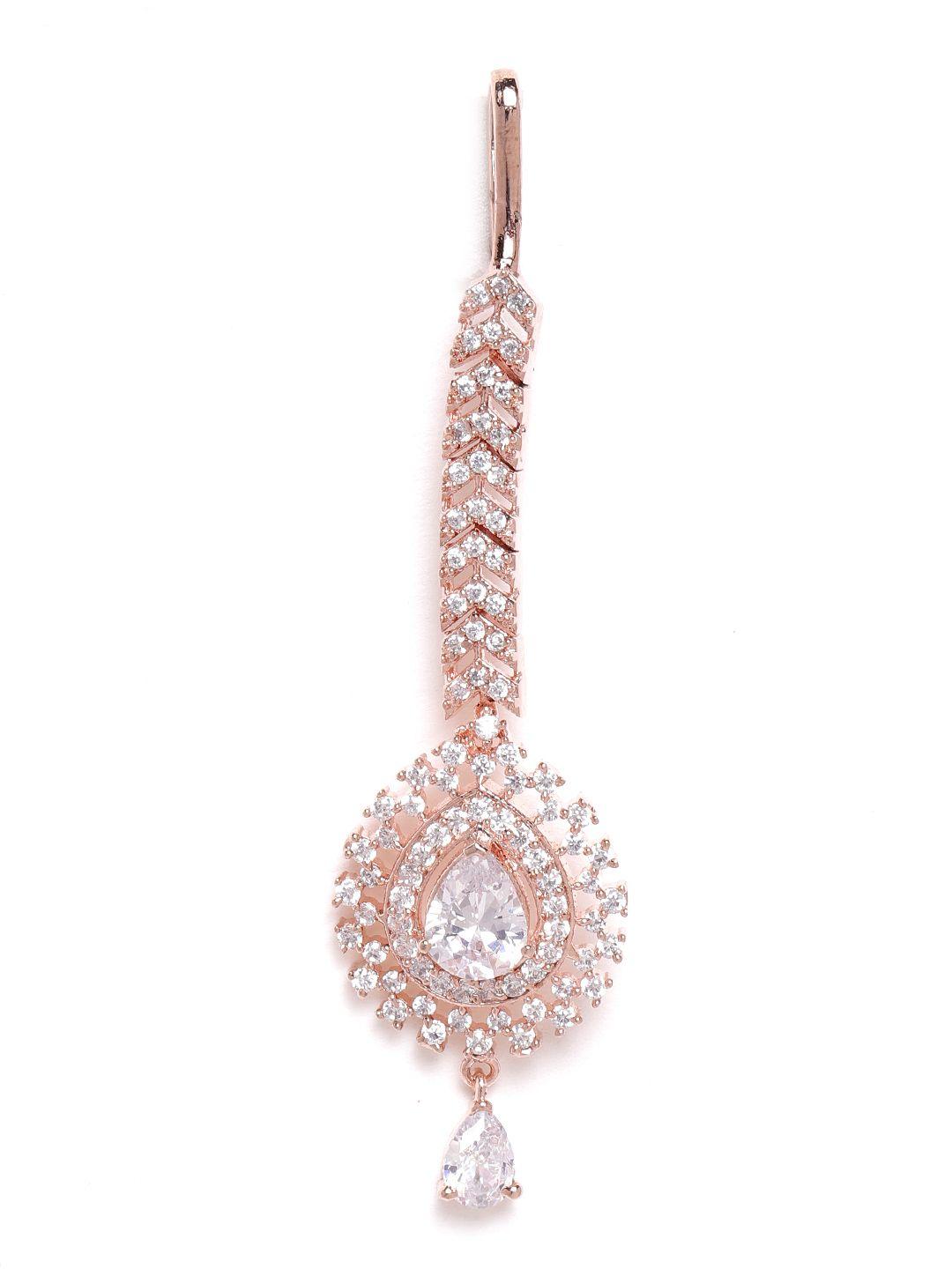 jewels gehna rose gold-plated cz stone-studded handcrafted maang tika