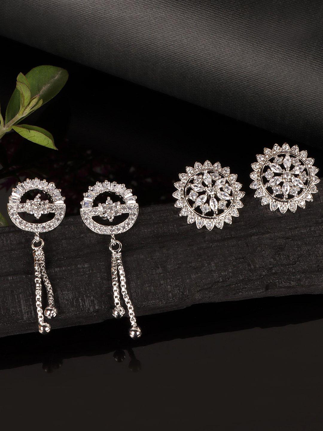 jewels gehna set of 2 silver-toned contemporary studs earrings