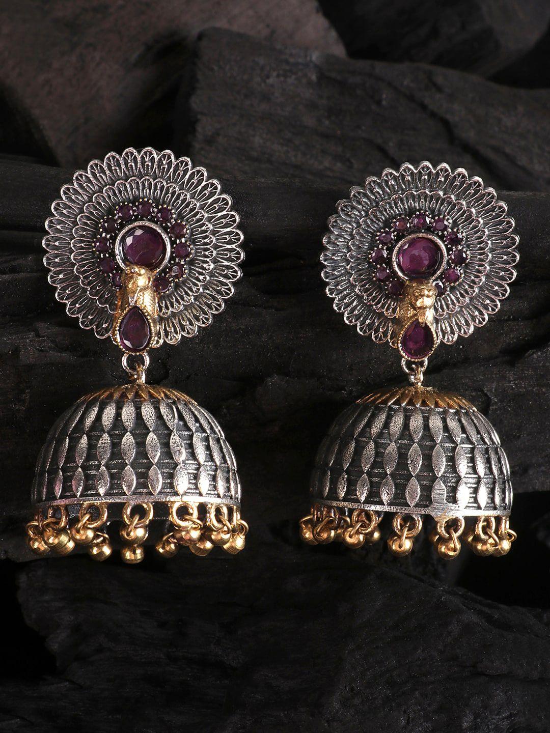 jewels gehna silver-toned  & gold-toned oxidised dome shaped jhumkas