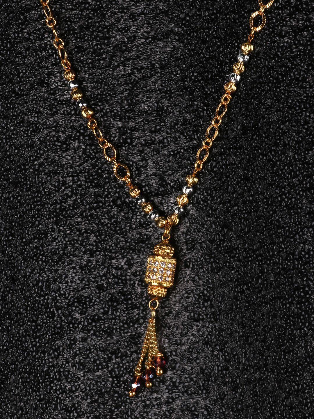 jewels gehna silver-toned gold-plated ad studded beaded mangalsutra