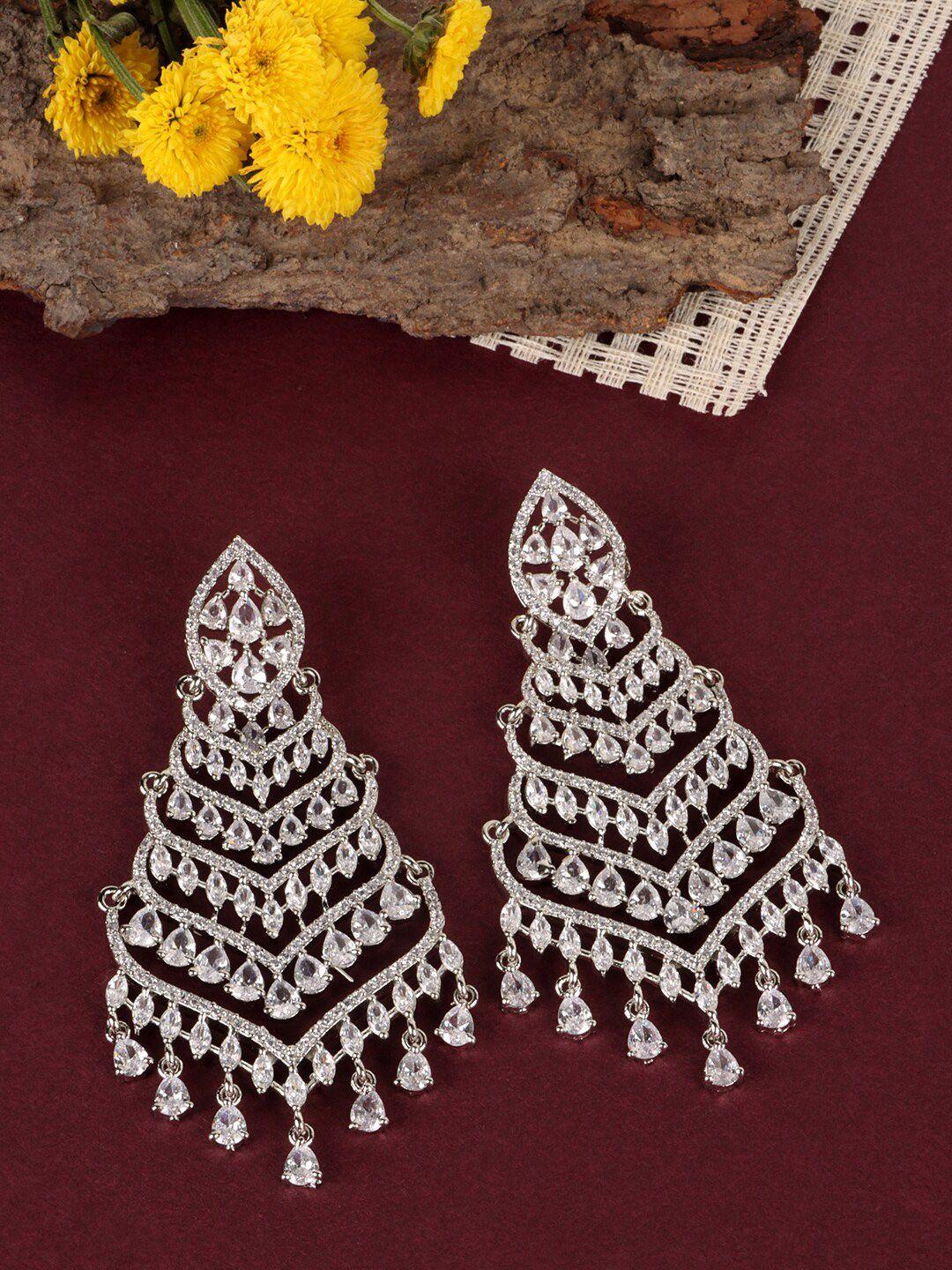 jewels gehna white & silver-plated contemporary drop earrings