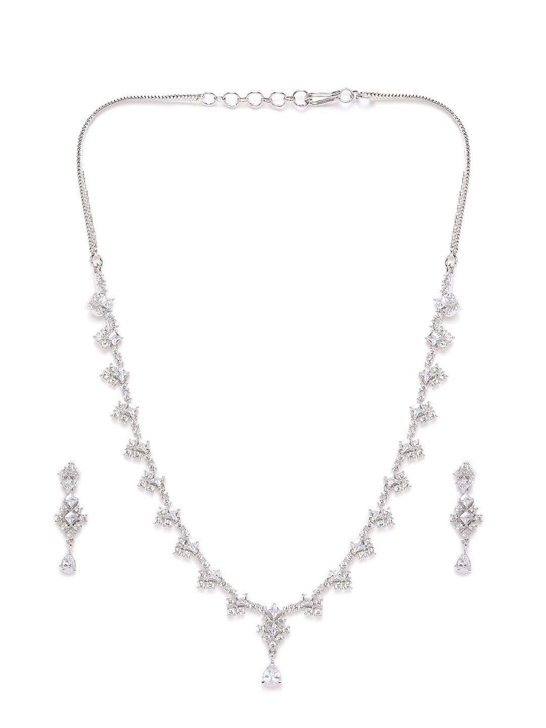 jewels gehna white rhodium-plated american diamond jewellery set