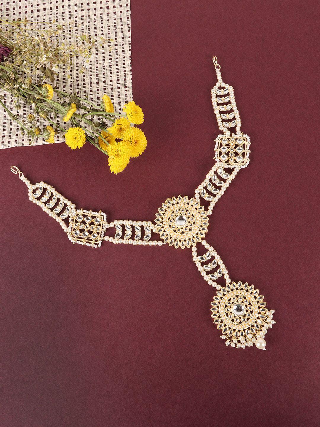 jewels gehna women gold-plated & white kundan studded  sheeshphool head jewellery