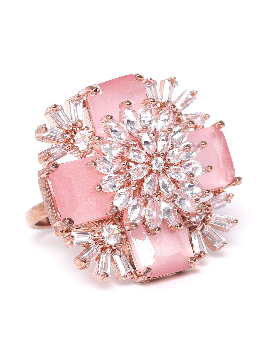 jewels gehna women pink rose gold plated ad studded handcrafted adjustable finger ring