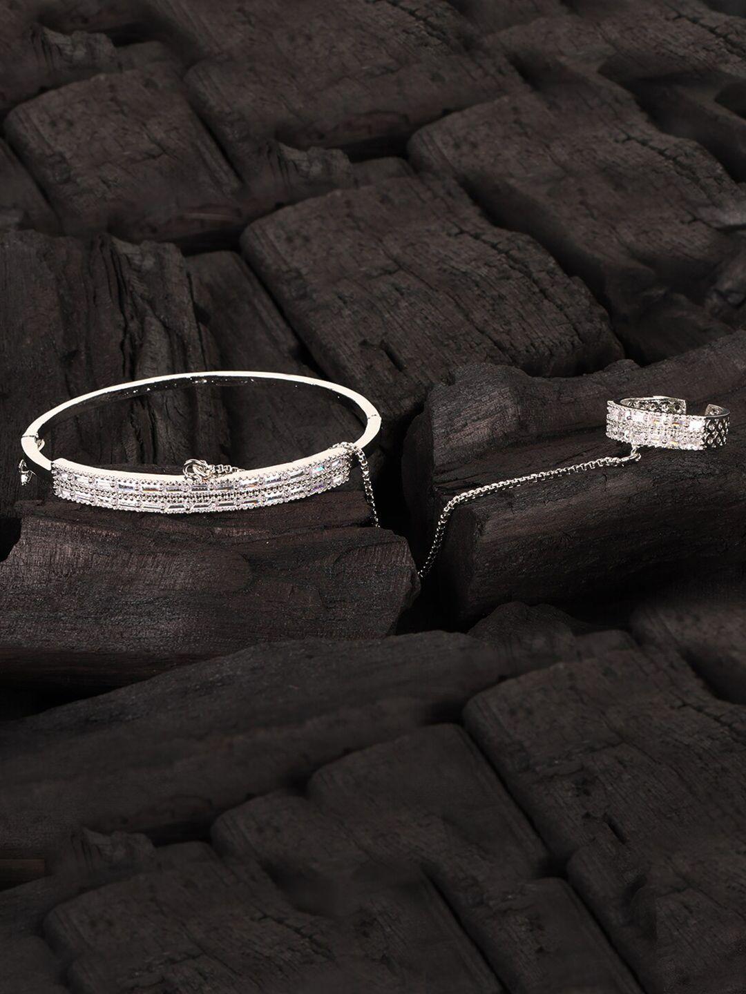 jewels gehna women silver-plated american diamond ring bracelet