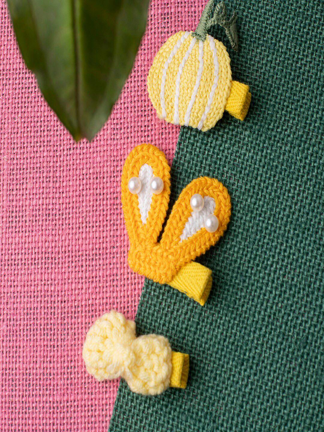 jewelz girls yellow set of 3 beaded alligator hair clip