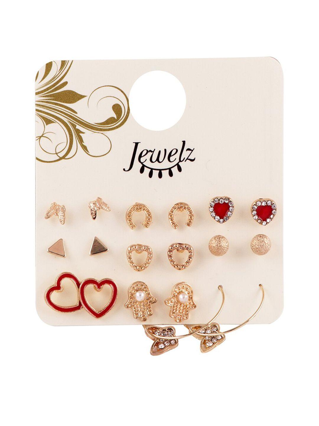 jewelz gold-toned pack of 9 contemporary gold plated studs earrings