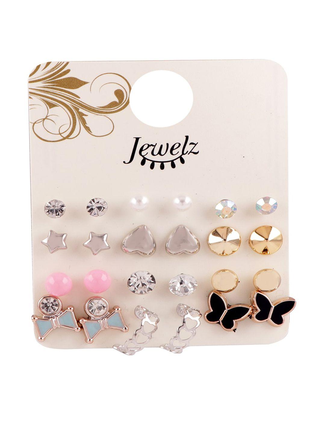 jewelz set of 12 silver-toned contemporary studs earrings