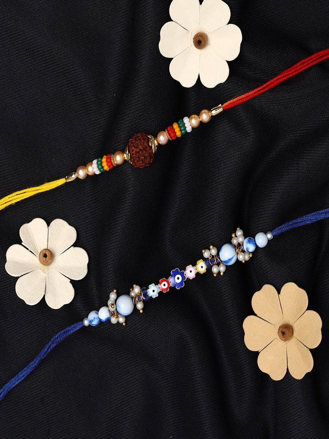 jewelz set of 2 evil evil beads & rudraksh charm rakhi
