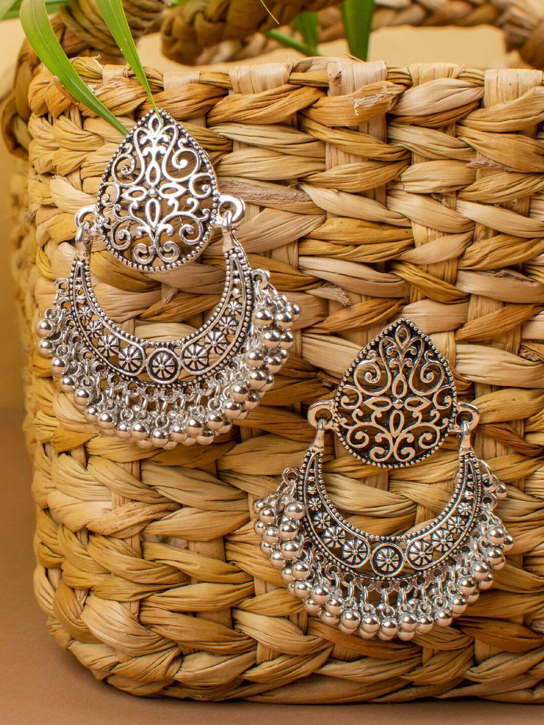 jewelz silver-plated contemporary chandbalis earrings