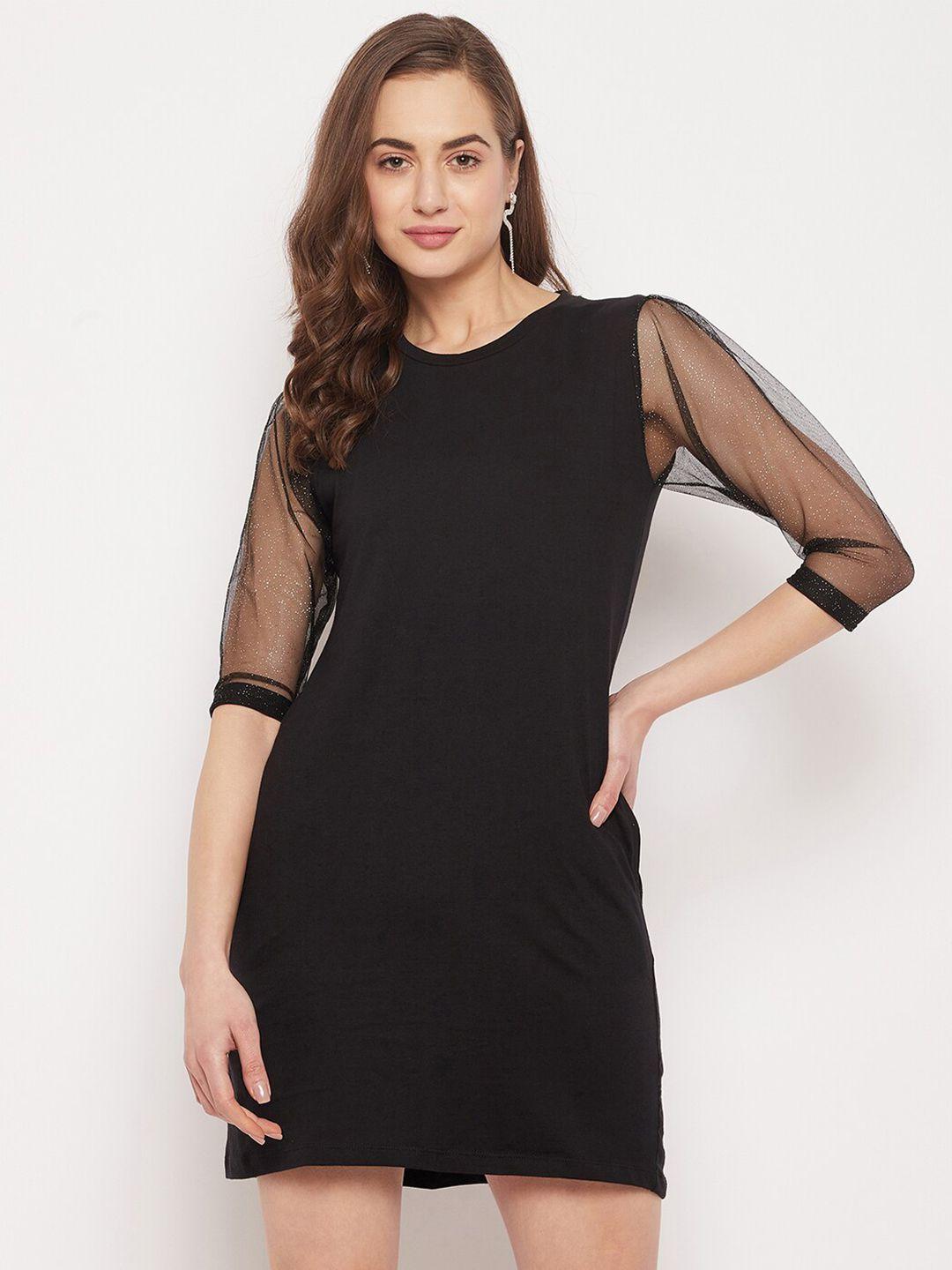 jhankhi black solid a-line dress with net sleeves