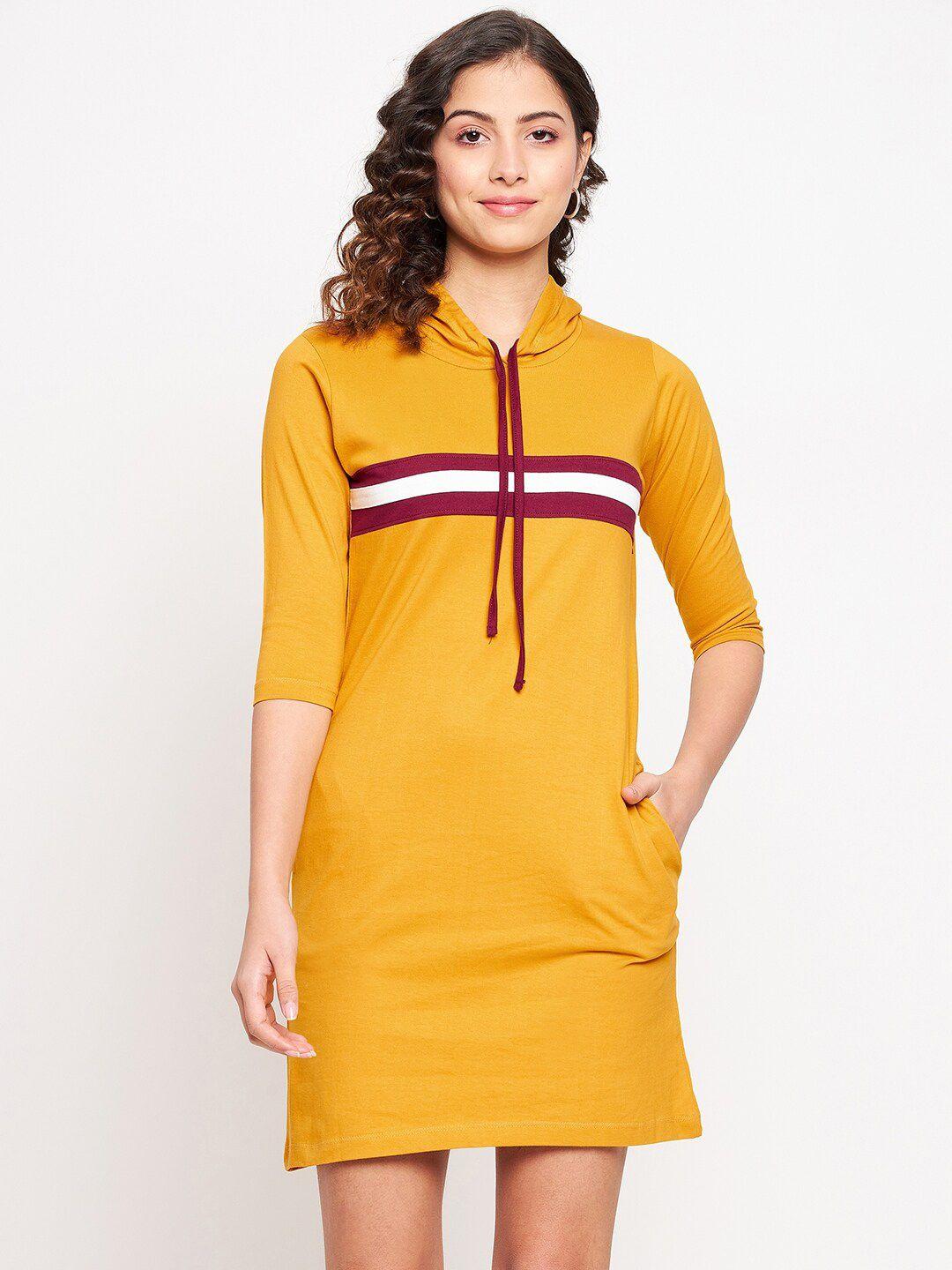 jhankhi women mustard yellow & white striped t-shirt cotton dress