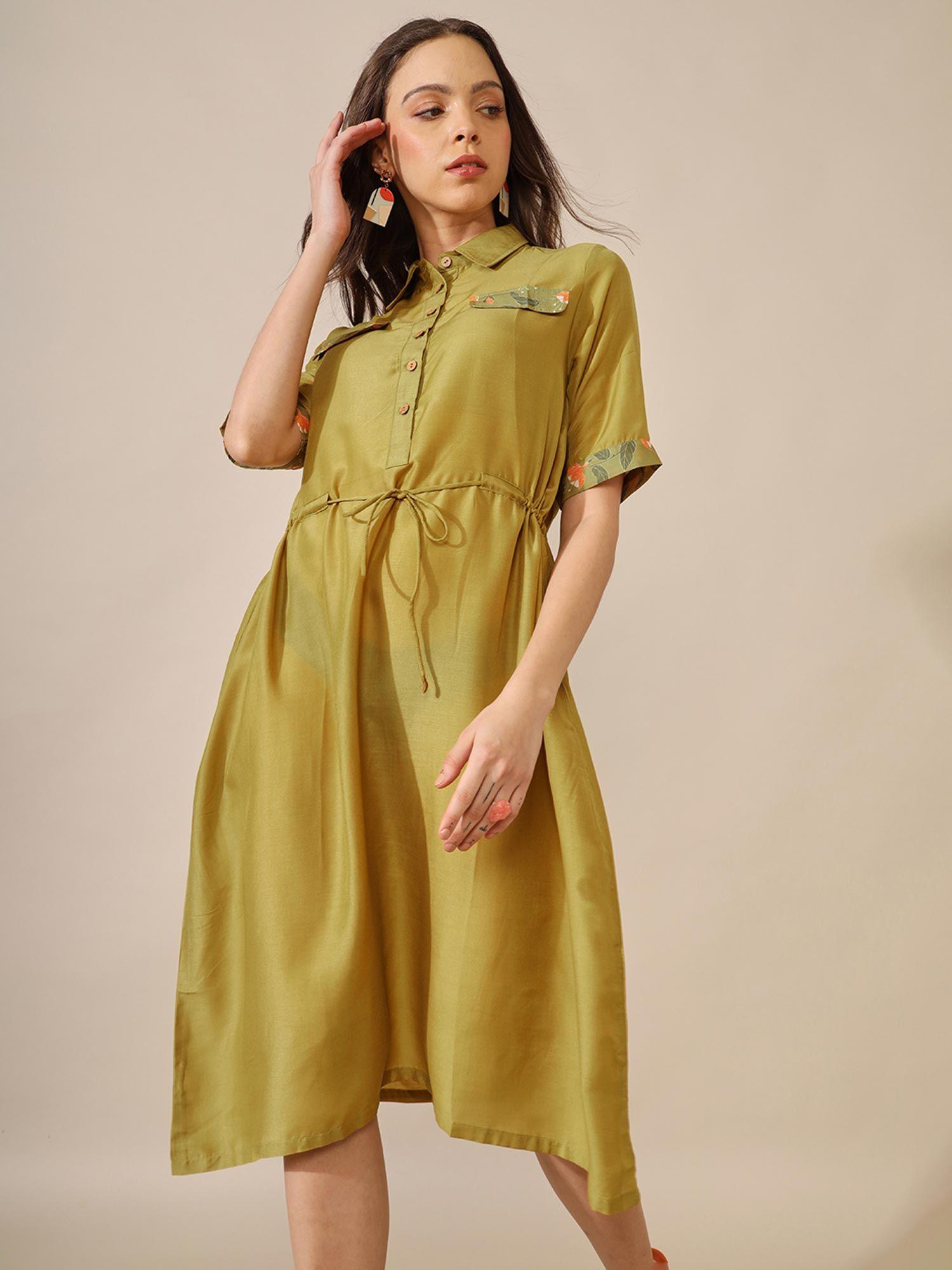 jheel green waist tie-up dress