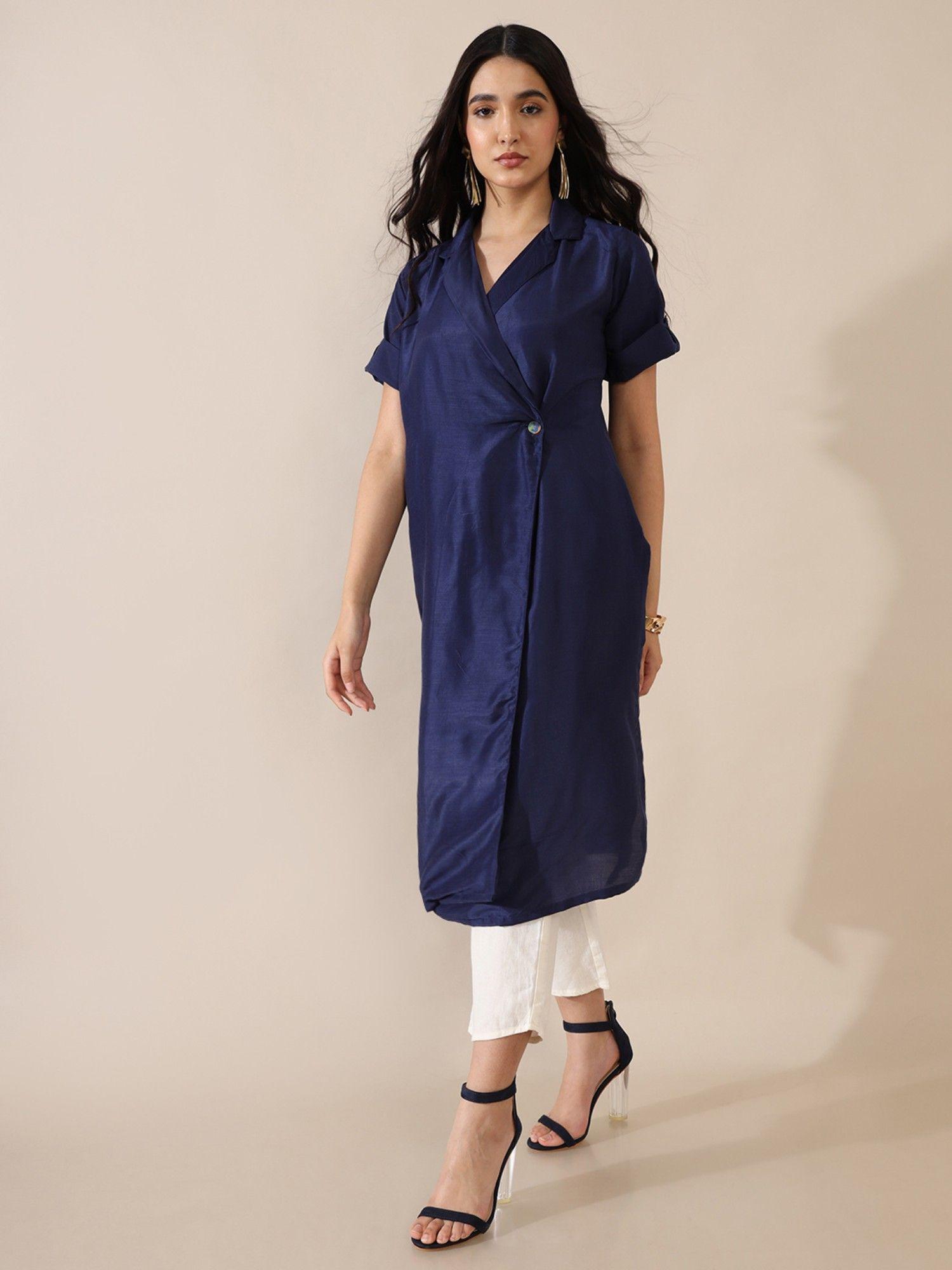 jheel navy solid overlap kurta