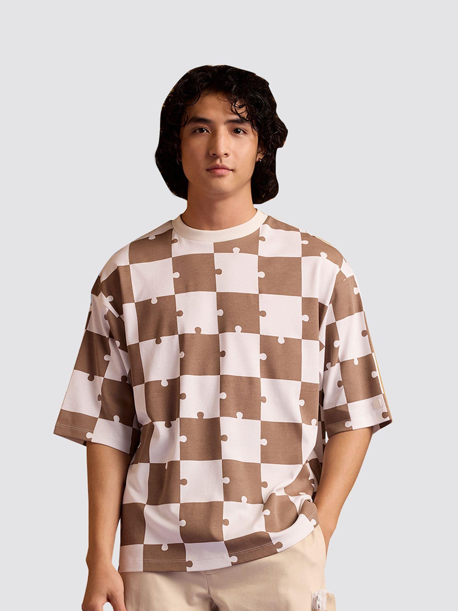 jigsaw oversized unisex t-shirt brown & white