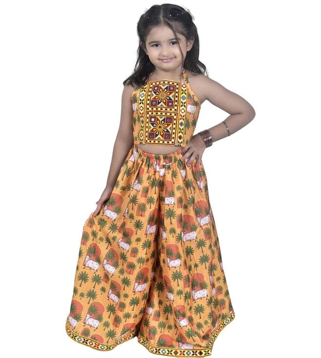 jilmil girl's ethnic mustard palazzo with blouse set of 2