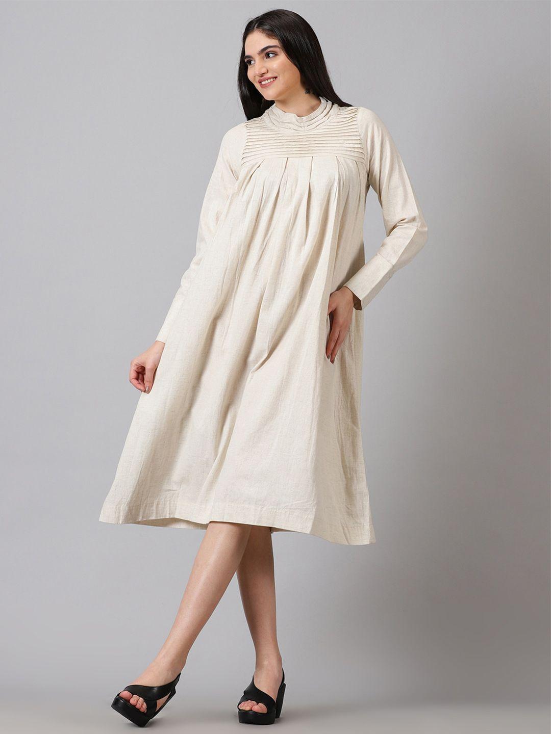jilmil off white ethnic motifs print a-line midi dress