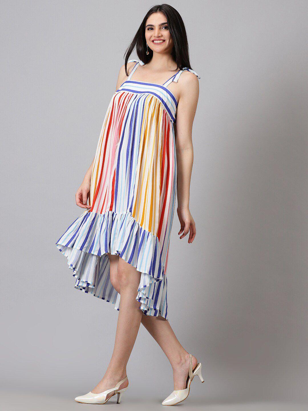 jilmil candy striped shoulder strap gathered cotton a-line dress