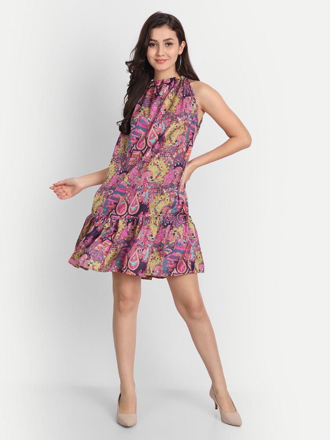 jilmil ethnic motifs printed sleeveless a-line dress