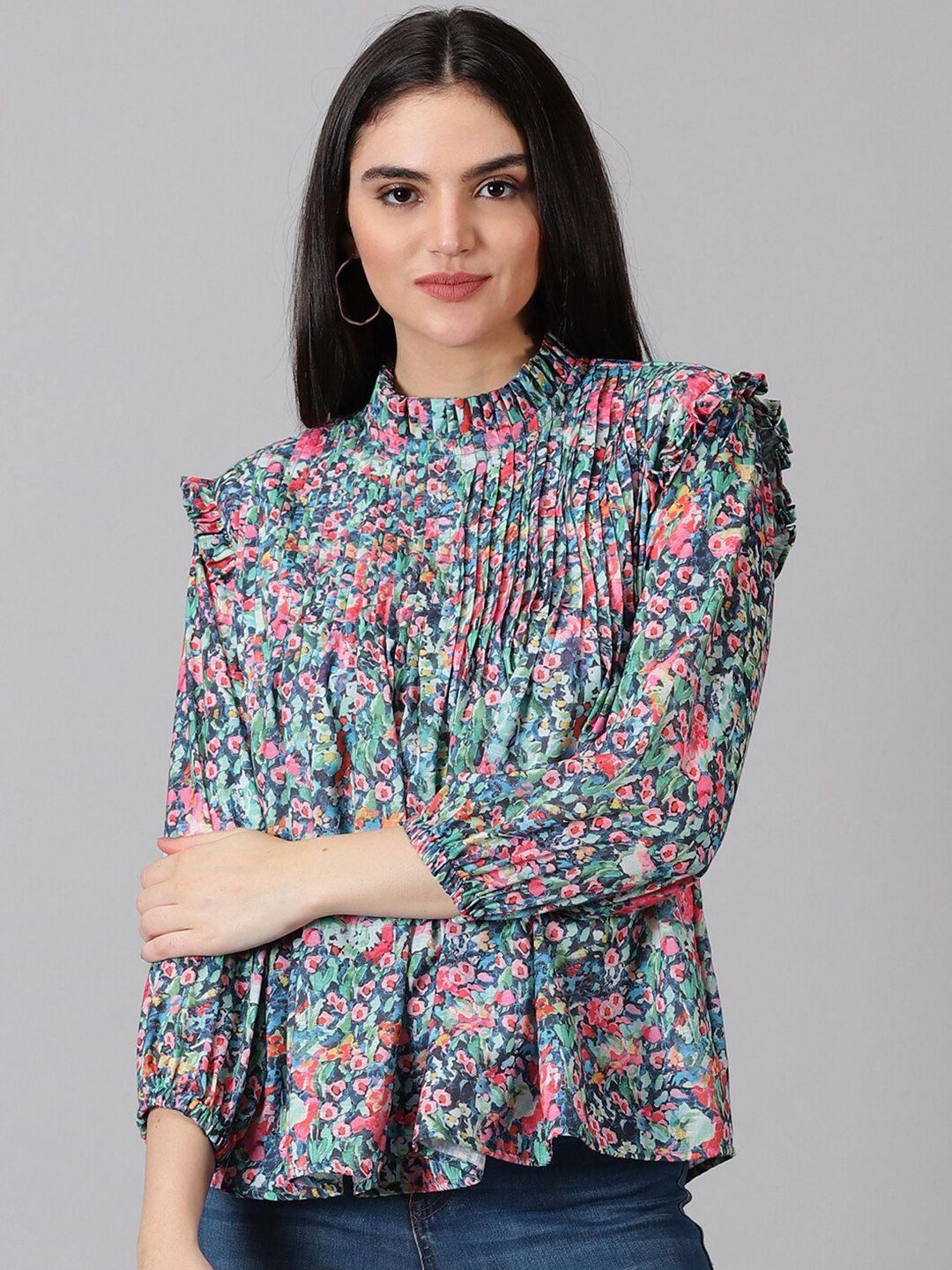 jilmil floral print high neck cotton peplum top