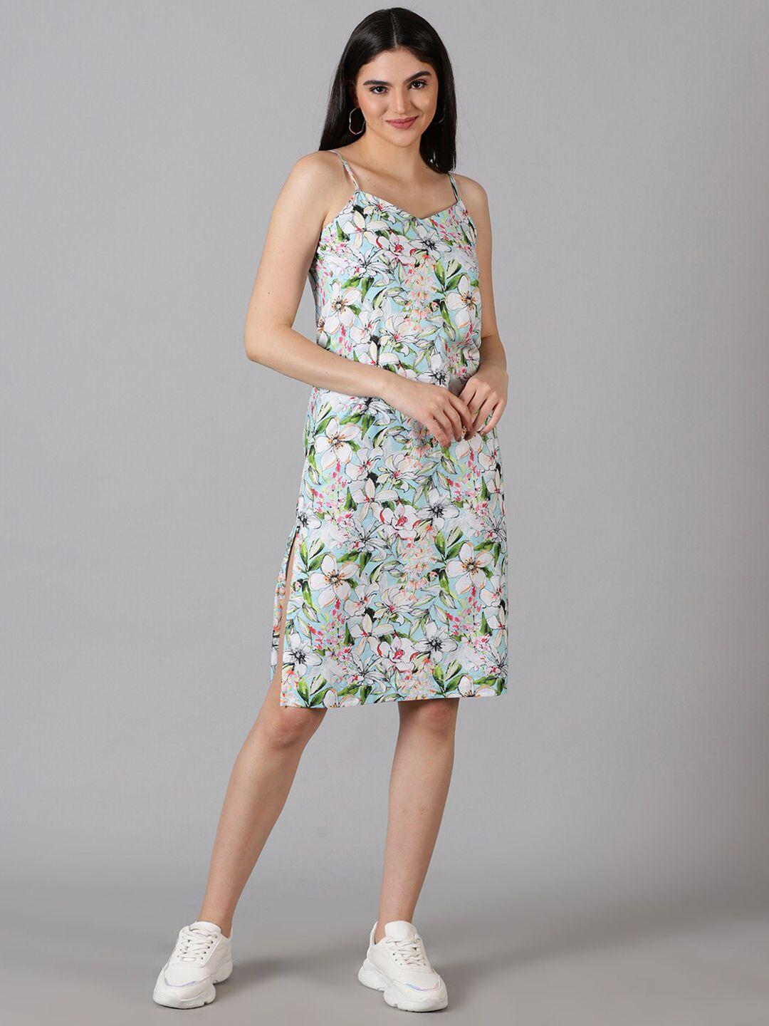 jilmil floral printed shoulder strap side slits cotton sheath dress