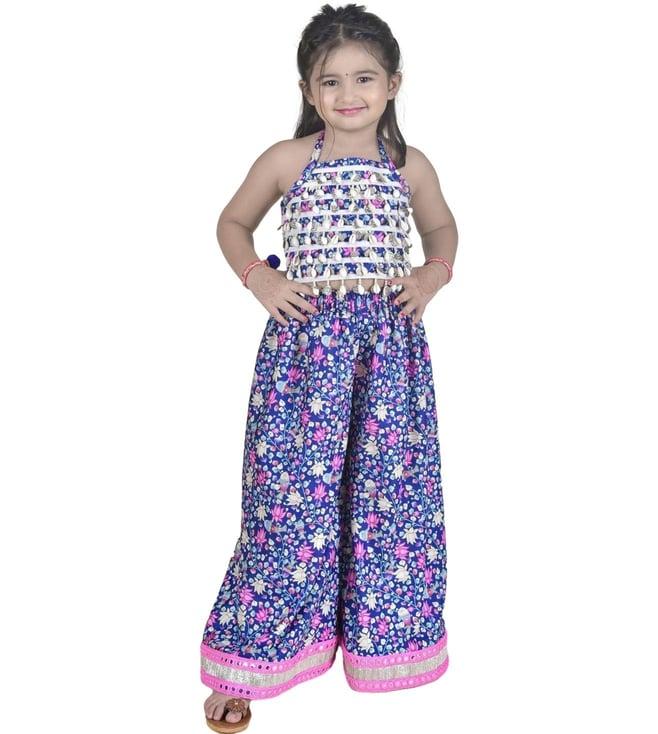 jilmil girl's ethnic blue palazzo with blouse set of 2