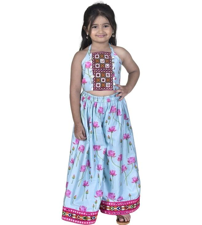 jilmil girl's ethnic blue palazzo with blouse set of 2